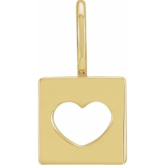 Pierced Heart Charm Pendant Solid 14K Yellow Gold 