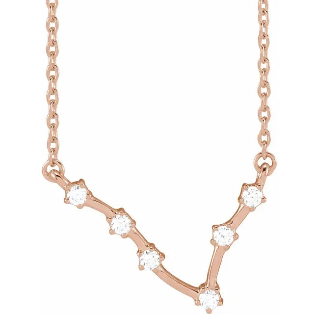 Pisces Zodiac Constellation Natural Diamond Necklace in 14K Rose Gold