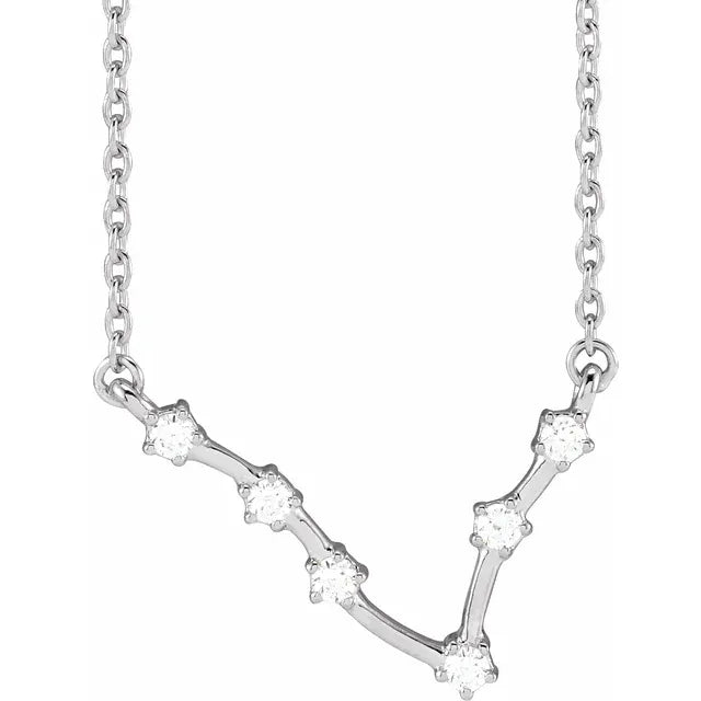 Pisces Zodiac Constellation Natural Diamond Necklace in 14K White Gold