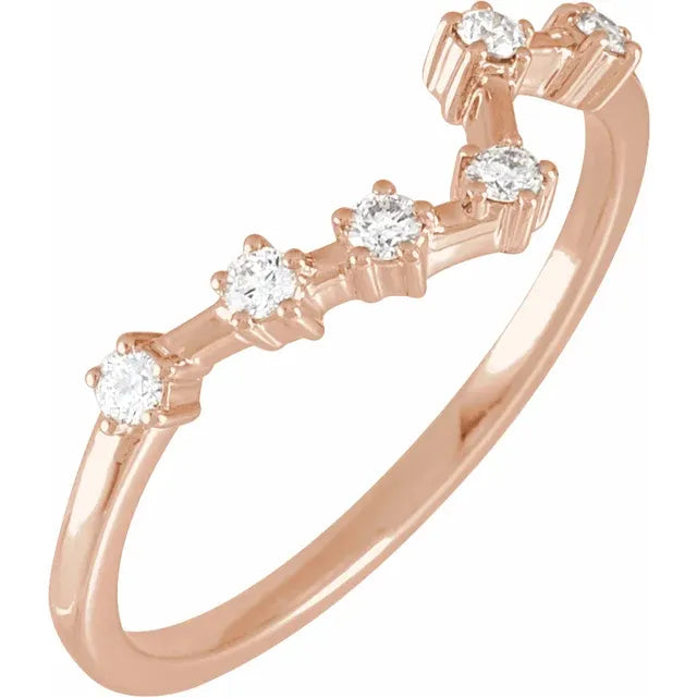 Constellation Zodiac Natural Diamond Ring Solid 14K Yellow White Rose Gold