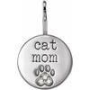 Proud Dog Cat Mom Diamond Engraved Paw Print Charm Pendant 14K White Gold or Sterling Silver 