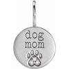 Proud Dog Mom Diamond Engraved Paw Print Charm Pendant 14K White Gold or Sterling Silver