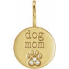 Proud Dog Mom Diamond Engraved Paw Print Charm Pendant 14K Yellow Gold 
