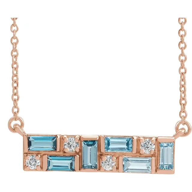 Blue Mosaic Natural Gemstone Topaz Necklace in 14K Rose Gold 