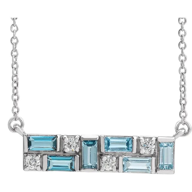 Blue Mosaic Natural Gemstone Topaz Necklace in 14K White Gold 