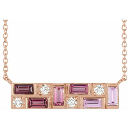 Pink Mosaic Natural Gemstone Sapphire Garnet Tourmaline Necklace in 14K Rose Gold 