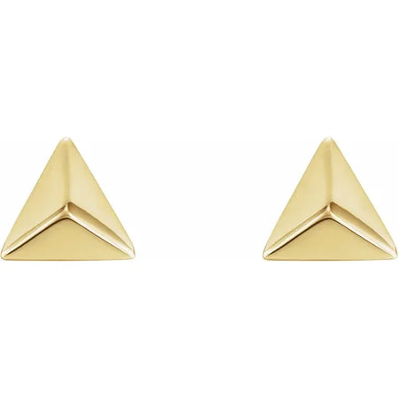 Pyramid Stud Earrings in 14K Yellow Gold Front View 