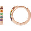 Rainbow Natural Gemstone Huggie Hoop Earrings 14K Rose Gold