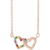 Multi-Gemstone Interlocking Hearts 18" Necklace in 14K Rose Gold