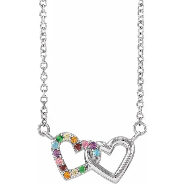 Multi-Gemstone Interlocking Hearts 18" Necklace in 14K White Gold