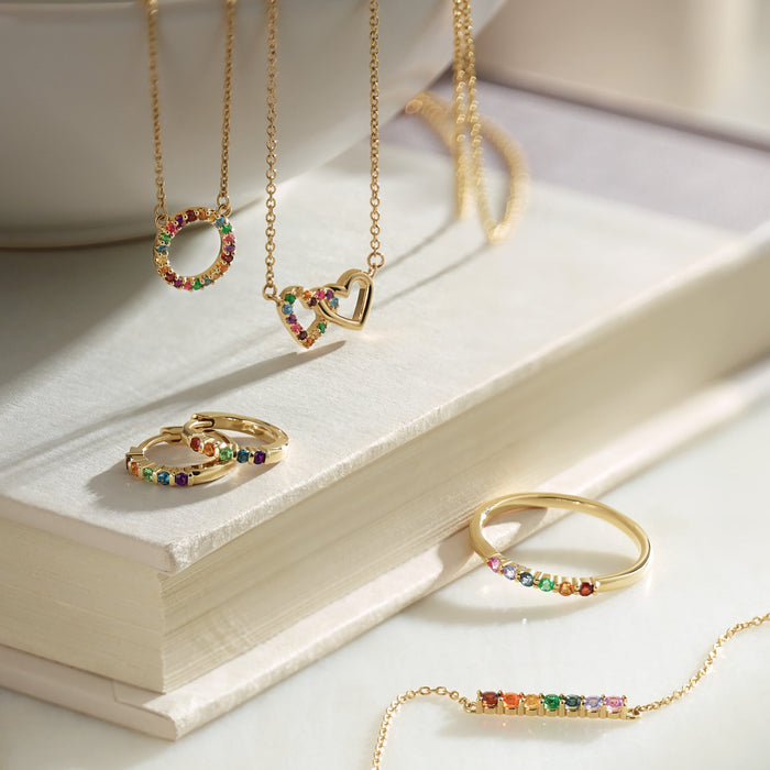Rainbow Jewelry Collection here featuring our Rainbow Stacking Natural Multi-Gemstone Ring in 14K Yellow Gold