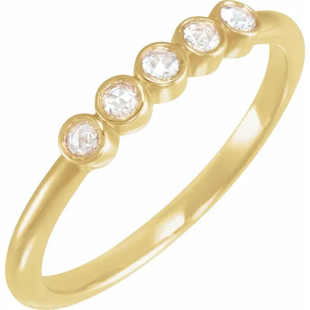 Old Meets New Rose Cut Five-Stone Diamond Stacking Ring in Solid 14K Yellow Gold