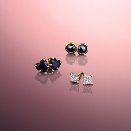 Rose-Cut Natural Black Diamond Stud Earrings in 14K Yellow Gold