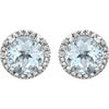 Round Statement Birthstone Natural Aquamarine & Natural Diamond Style Halo Sterling Silver Earrings