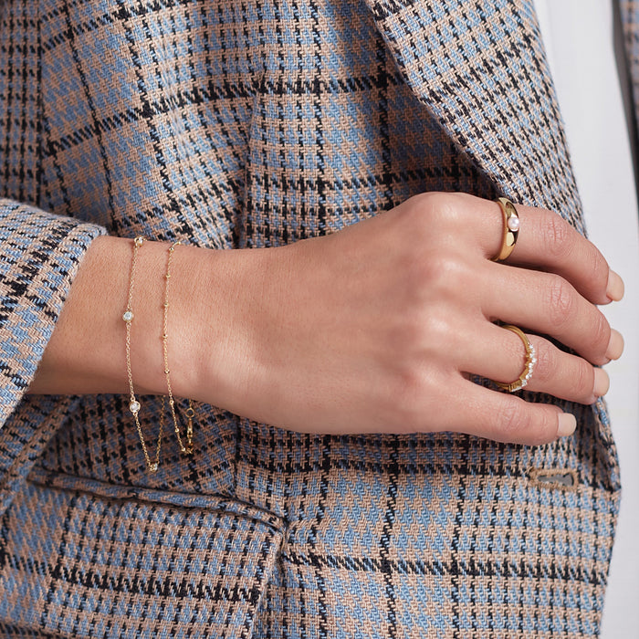 Model wearing our Scattered Stackable 1/4 CTW Lab-Grown Diamond Ring in 14K Yellow Gold 
