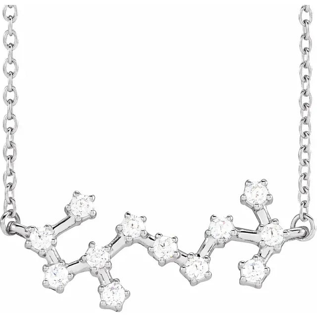 Scorpio Zodiac Constellation Natural Diamond Necklace in 14K White Gold