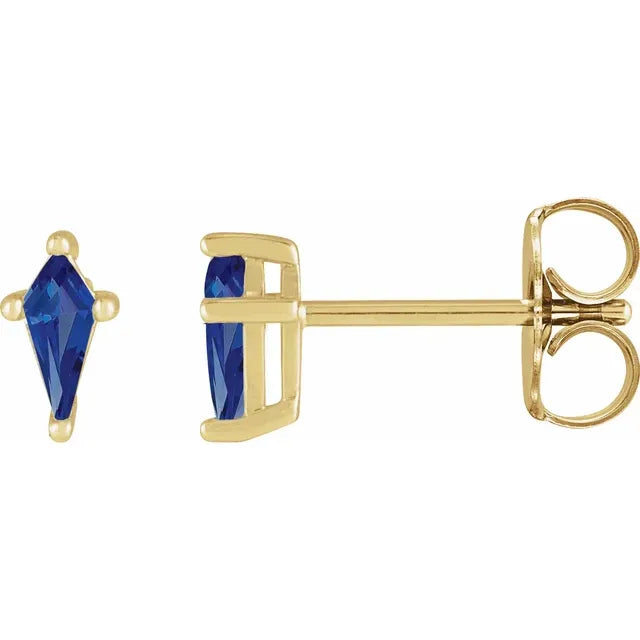 Shield Shape Lab-Grown Blue Sapphire Stud Earrings 14K Yellow Gold 