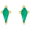 Shield Shape Lab-Grown Emerald Stud Earrings 14K Yellow Gold 
