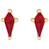 Shield Shape Lab-Grown Ruby Stud Earrings 14K Yellow Gold 