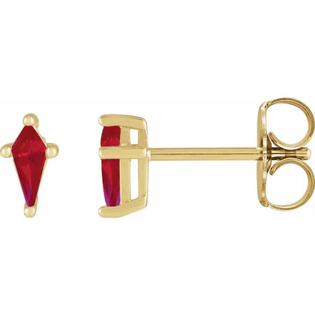 Shield Shape Lab-Grown Ruby Stud Earrings 14K Yellow Gold 
