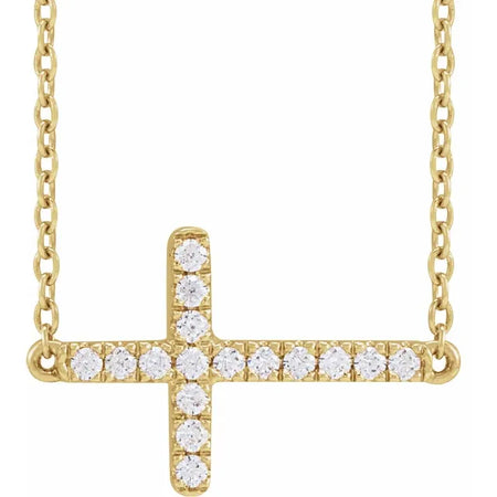 Sideways Cross Lab-Grown Diamond 1/6 CTW Adjustable Necklace in 14K Yellow Gold
