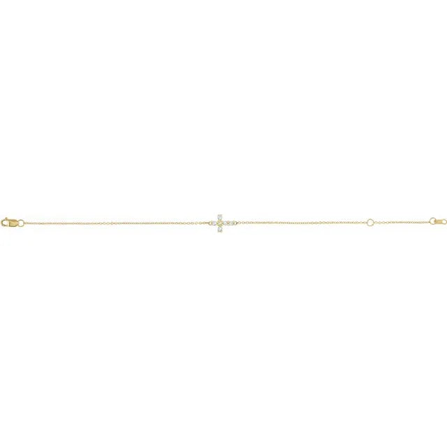 Sideways Cross Natural Rose-Cut Diamond Bracelet in 14K Yellow Gold 