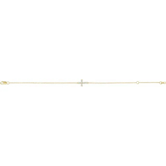 Sideways Cross Natural Opal Cabochon Bracelet in 14K Yellow Gold 
