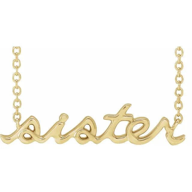 Sister Script 18" Necklace in Solid 14K Yellow Gold