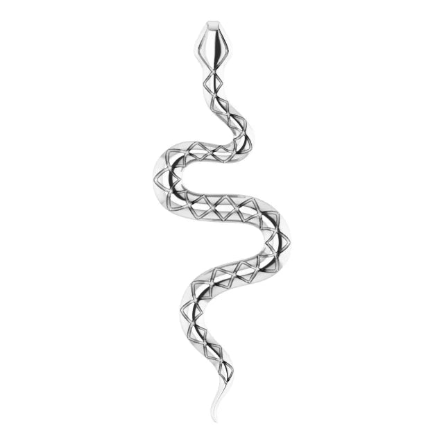 Snake Charm Pendant in Solid 14K White Gold or Sterling Silver 