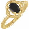 Double Snake Natural Onyx Egg Ring in Solid 14K Yellow Gold 