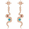Celestial Dangle Snake Natural Turquoise Ruby Earrings in 14K Rose Gold