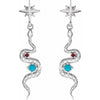 Celestial Dangle Snake Natural Turquoise Ruby Earrings in 14K White Gold