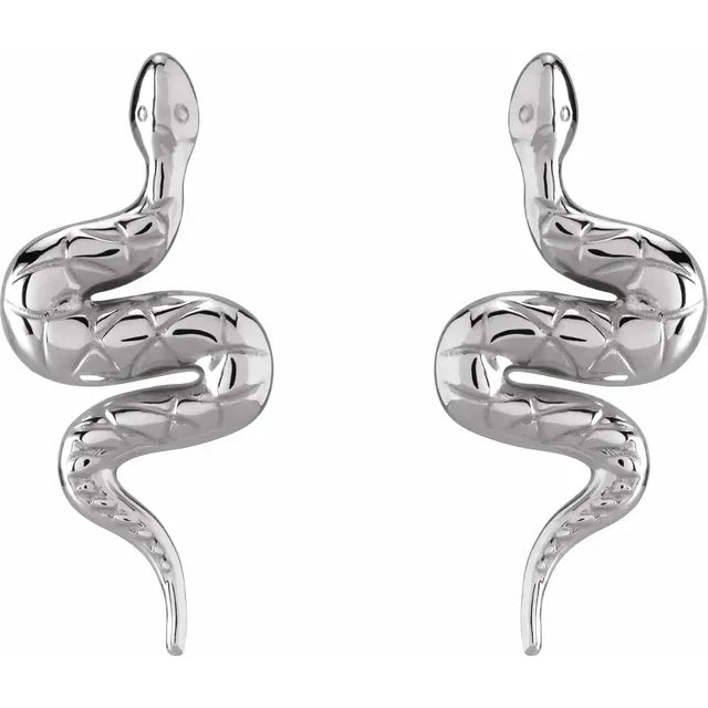 Snake Stud Earrings in 14K White Gold