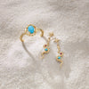 Celestial Dangle Snake Natural Turquoise Ruby Earrings in 14K Yellow Gold With Snake Turquoise Ring 