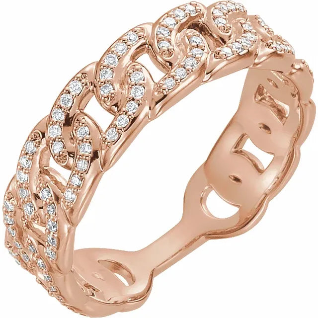Chain Link Natural Diamond Stackable Ring in 14K Rose Gold 