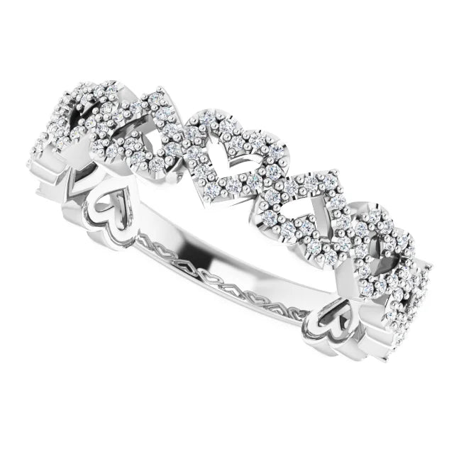 Stackable Heart 1/3 CTW Natural Diamond Ring 14K White Gold
