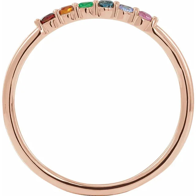 Rainbow Stacking Natural Multi-Gemstone Ring in 14K Rose Gold 