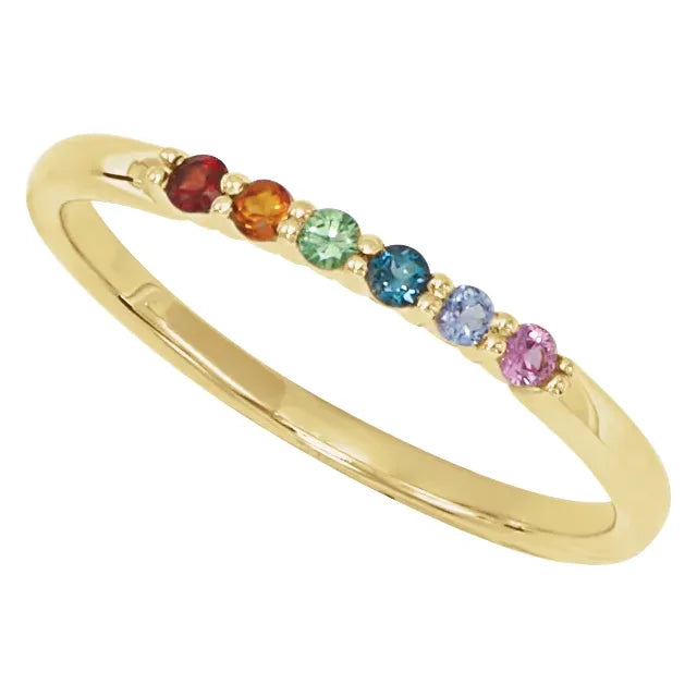 Rainbow Stacking Natural Multi-Gemstone Ring in 14K Yellow Gold 