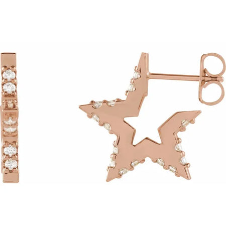 Star Natural Diamond Hoop Earrings 14K Rose Gold