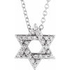 Star of David Natural Diamond Adjustable Necklace in 14K White Gold or Sterling Silver