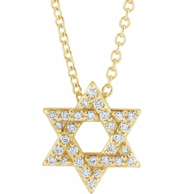 Star of David Natural Diamond Adjustable Necklace in 14K Yellow Gold
