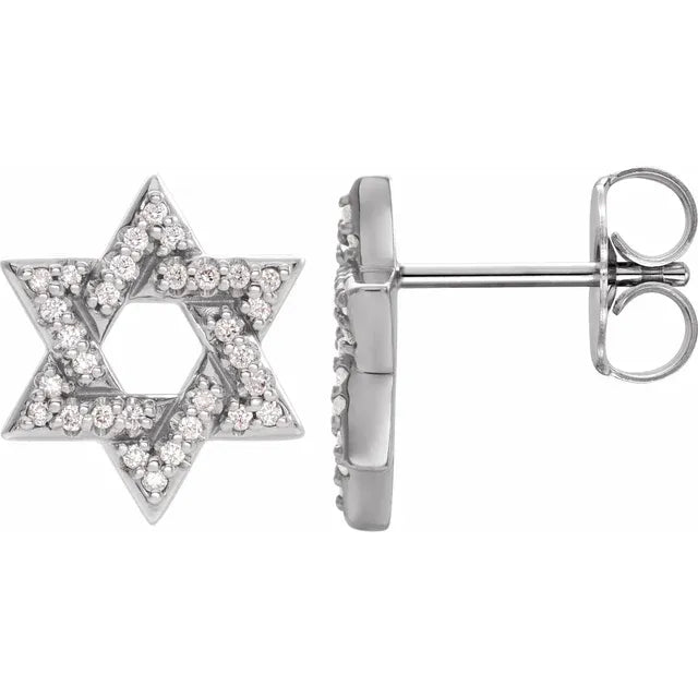 Star of David 1/8 CTW Natural Diamond Stud Earrings 14K White Gold or Sterling Silver