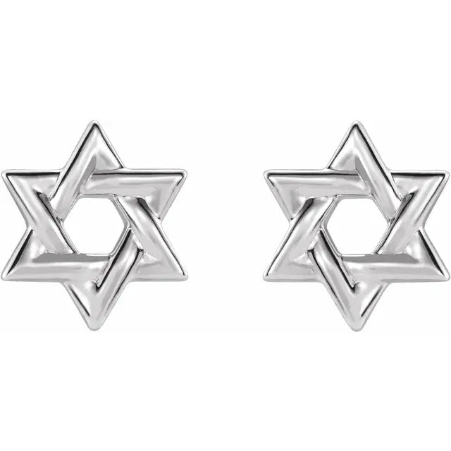 Star of David Stud Earrings in Solid 14K White Gold 