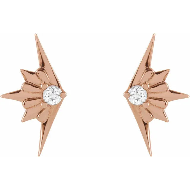 Celestial Starburst Natural Diamond Stud Earrings in 14K Rose Gold 