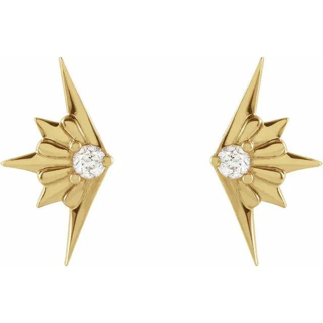 Celestial Starburst Natural Diamond Stud Earrings in 14K Yellow Gold 