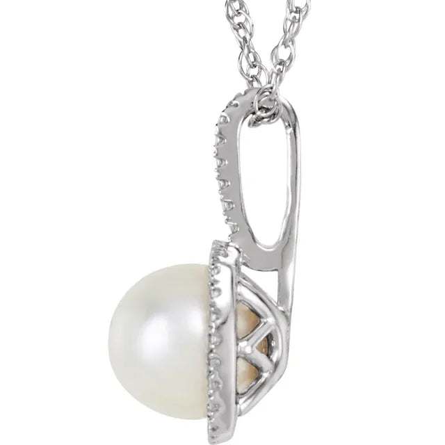 Statement Birthstone Cultured Freshwater Pearl & Diamond Halo Sterling Silver Necklace