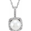 Statement Birthstone Cultured Freshwater Pearl & Diamond Halo Sterling Silver Necklace