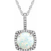 Statement Birthstone Lab-Grown Opal & Diamond Halo Sterling Silver Necklace