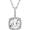 Statement Birthstone Lab-Grown White Sapphire & Diamond Halo Sterling Silver Necklace
