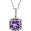 Statement Birthstone Natural Amethyst & Diamond Halo Sterling Silver Necklace